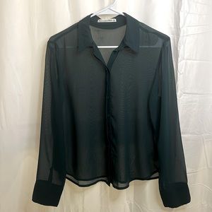 Dark Green Sheer Abercrombie Top - Trendy & Flowy, size S